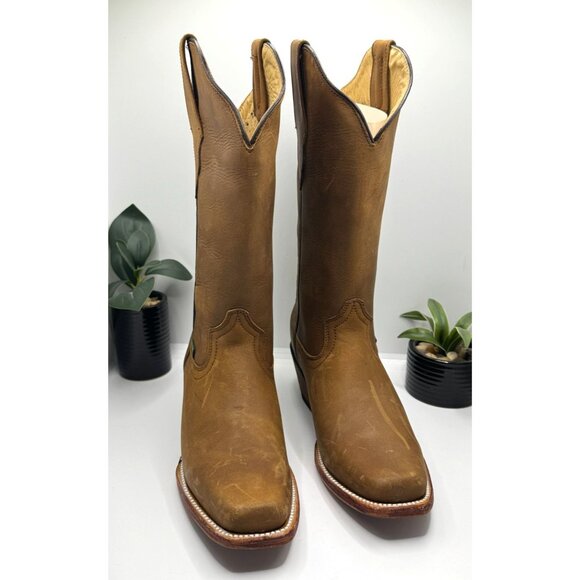 McAllen Women's Leather Western Cowboy Boots Tan Square Toe - Picture 12 of 14
